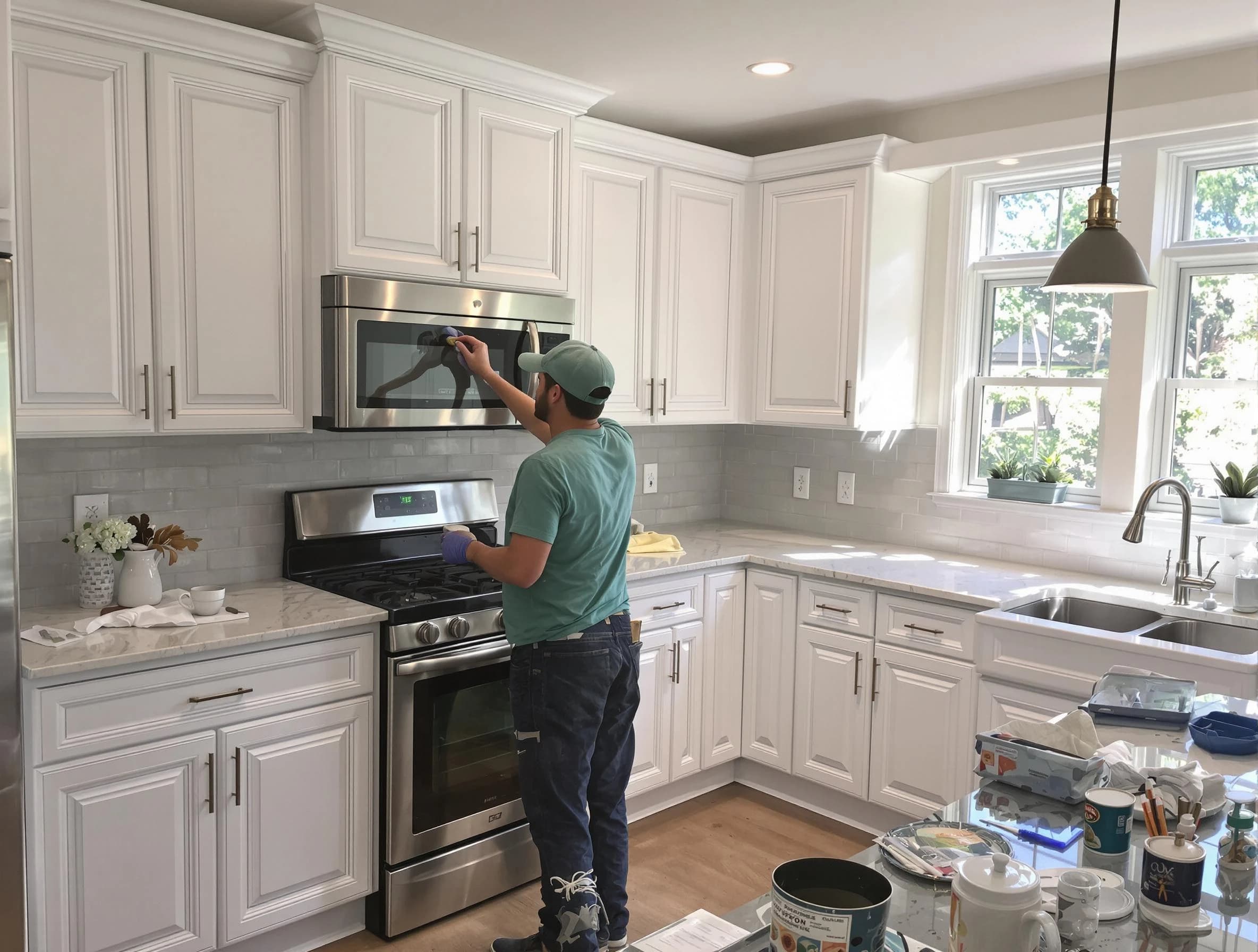 Kitchen cabinets being refinished by Citrus Park House Painters in Citrus Park, AZ