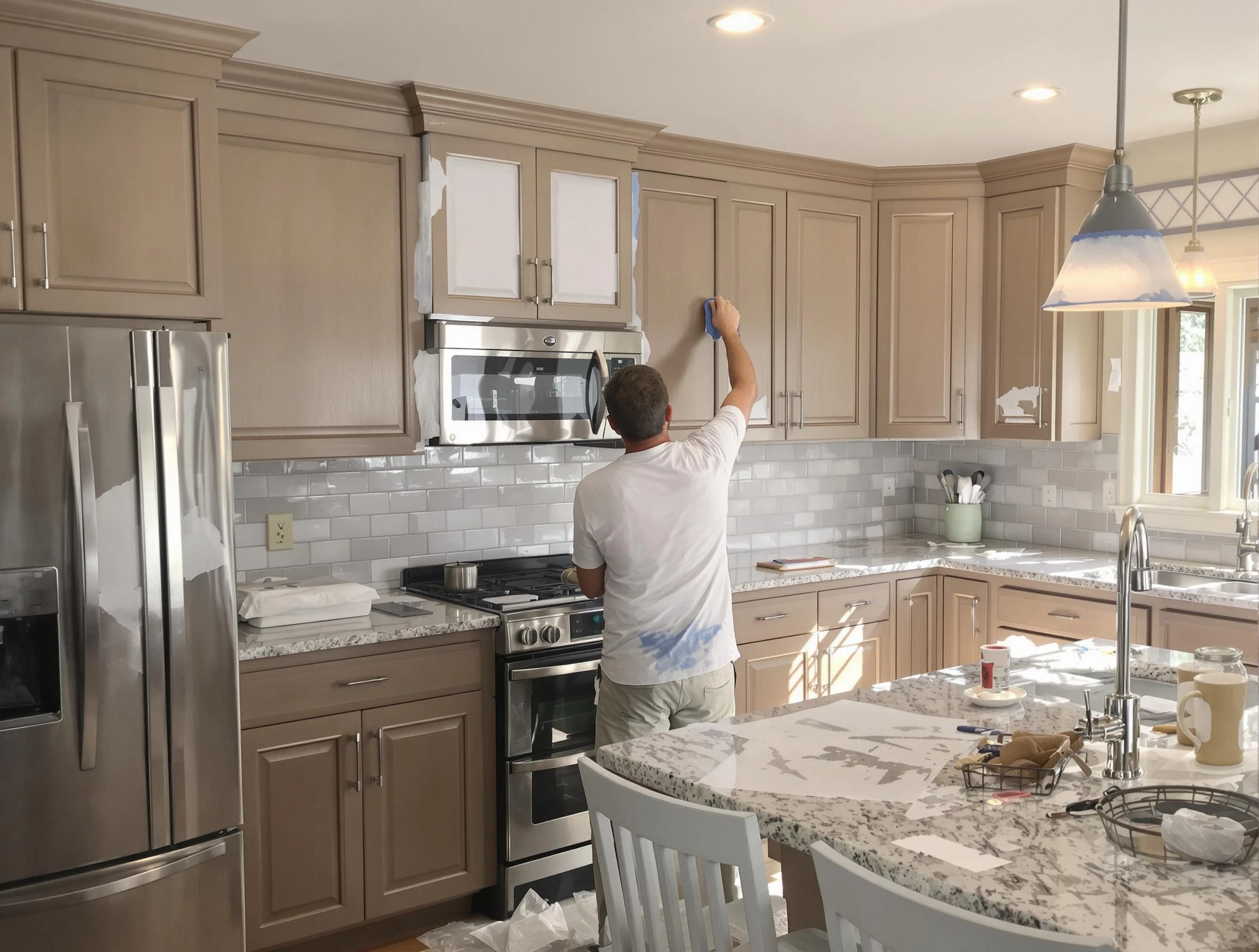 Before-and-after view of kitchen painting by Citrus Park House Painters in Citrus Park